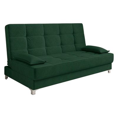 Sofá Cama 193 Cm Veludo Pés Plástico Cromado Verde Militar