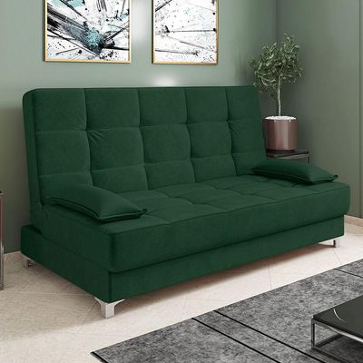 Sofá Cama 193 Cm Veludo Pés Plástico Cromado Verde Militar