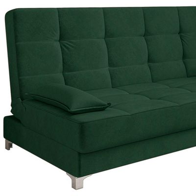 Sofá Cama 193 Cm Veludo Verde Militar Pés Plástico Cromado