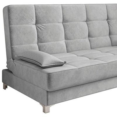 Sofá Cama Equador 193 Cm Veludo Cinza Pés Plástico Cromado