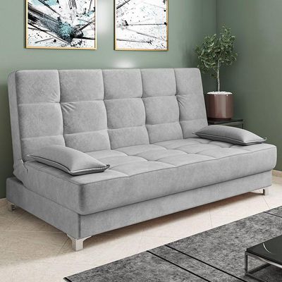 Sofá Cama Equador 193 Cm Veludo Pés Plástico Cromado Cinza