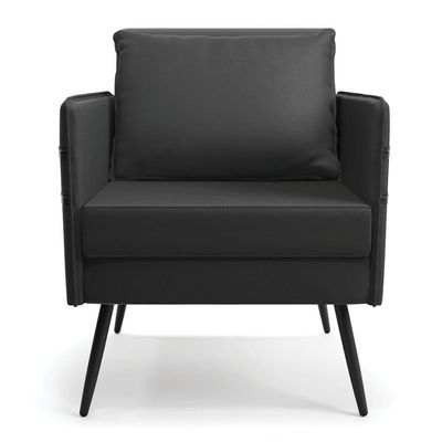 Kit 02 Poltronas Corino Preto Pés Palito De Ferro Preto