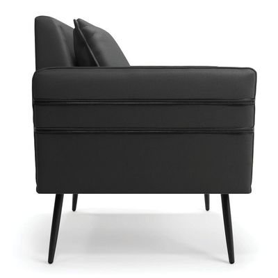 Kit 02 Poltronas Corino Preto Pés Palito De Ferro Preto