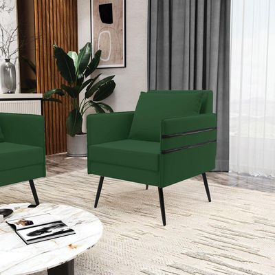 Kit 02 Poltronas Veludo Verde Pés Palito De Ferro Preto