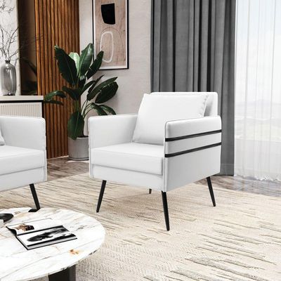 Kit 02 Poltronas Corino Pés Palito De Ferro Preto Branco
