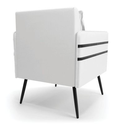 Kit 02 Poltronas Corino Branco Pés Palito De Ferro Preto
