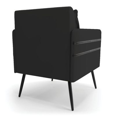Kit 02 Poltronas Veludo Preto Pés Palito De Ferro Preto
