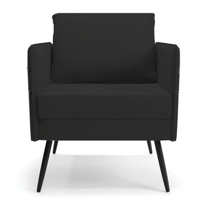 Kit 02 Poltronas Veludo Preto Pés Palito De Ferro Preto