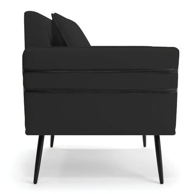 Kit 02 Poltronas Veludo Preto Pés Palito De Ferro Preto
