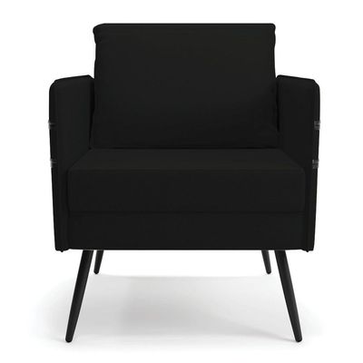 Kit 02 Poltronas Linho Preto A79 Pés Palito De Ferro Preto