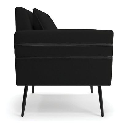 Kit 02 Poltronas Linho Preto A79 Pés Palito De Ferro Preto