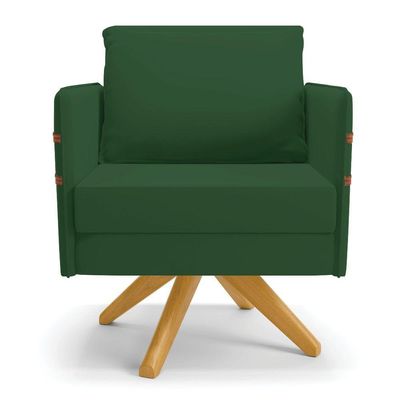 Poltrona Giratória Mari Veludo Base De Madeira Ma30 Verde