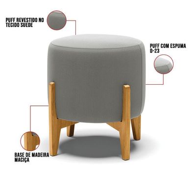 Kit 01 Poltrona E 01 Puff Grafte Base Madeira Castanho