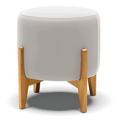 Kit 01 Poltrona E 01 Puff Cinza Base Madeira Castanho