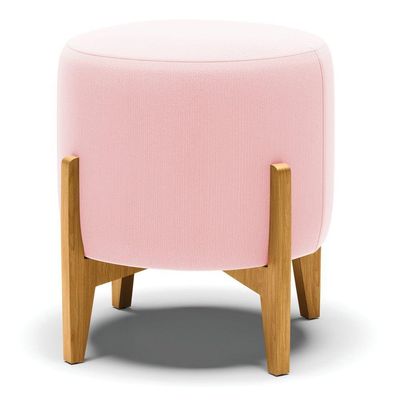 Kit Poltrona E Puff Base Madeira Castanho Cor Rosa Bebê