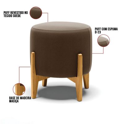 Kit 01 Poltrona E 01 Puff Base Madeira Castanho Cor Marrom