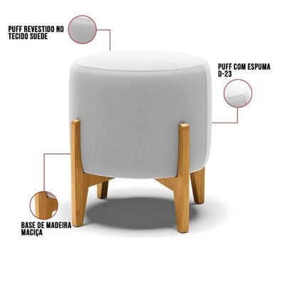 Kit 01 Poltrona E 01 Puff Cinza Base Madeira Castanho