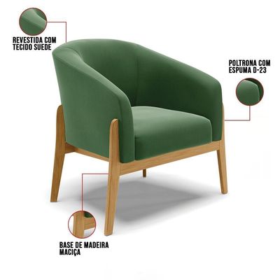 Kit 01 Poltrona E 01 Puff Verde Base Madeira Castanho