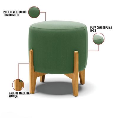 Kit 01 Poltrona E 01 Puff Verde Base Madeira Castanho