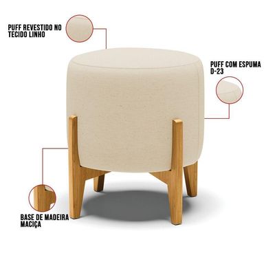Kit 01 Poltrona E 01 Puff Bege A19 Base Madeira Castanho