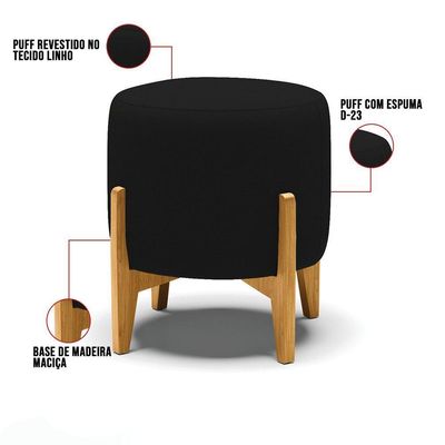 Kit Poltrona E Puff Base Madeira Castanho Cor A79 Preto