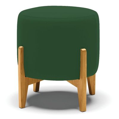 Kit 01 Poltrona E 01 Puff Base Madeira Castanho Cor Verde