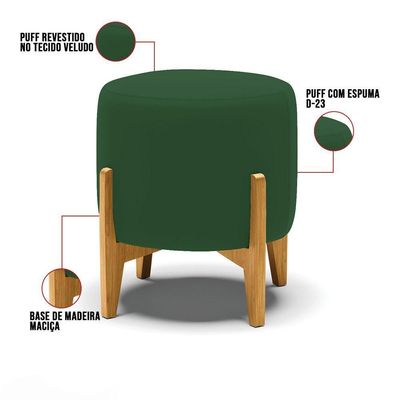 Kit 01 Poltrona E 01 Puff Base Madeira Castanho Cor Verde