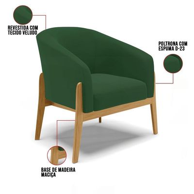 Kit 01 Poltrona E 01 Puff Verde Base Madeira Castanho