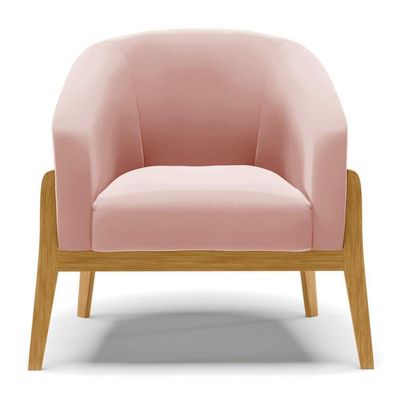 Kit 01 Poltrona E 01 Puff Base Madeira Castanho Cor Rose