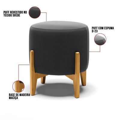 Kit 01 Poltrona E 01 Puff Base Madeira Castanho Cor Preto