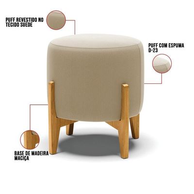 Kit Poltrona E Puff Base Madeira Castanho Cor Marrom Rato