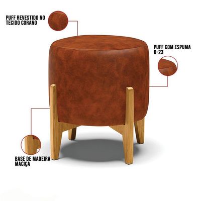 Kit 01 Poltrona E 01 Puff Base Madeira Castanho Nozes