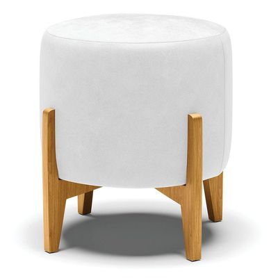 Kit 01 Poltrona E 01 Puff Base Madeira Castanho Branco