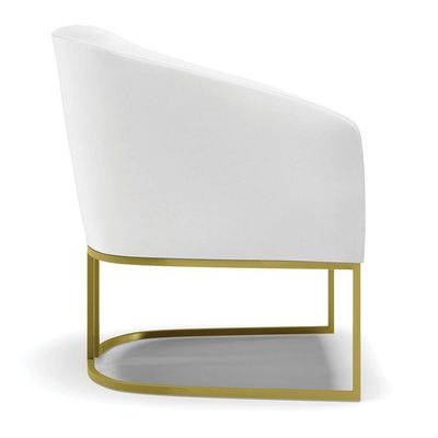 Kit 02 Poltronas Corino Base Industrial Dourada Cor Branco