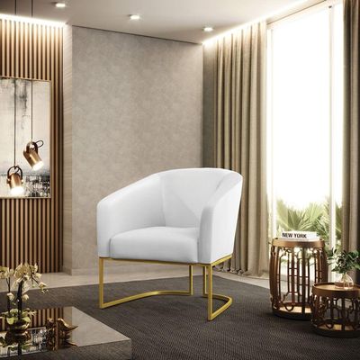Kit 02 Poltronas Corino Base Industrial Dourada Cor Branco
