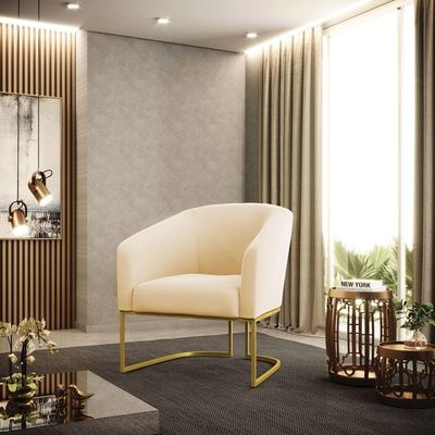 Kit 02 Poltronas Suede Bege Base Industrial Dourada