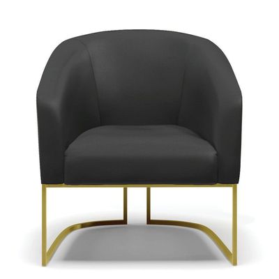Poltrona Corino Base Industrial Dourada Cor Preto