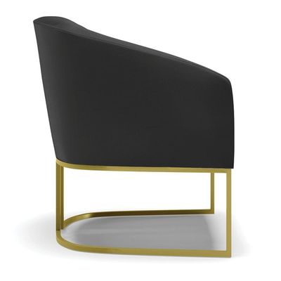 Poltrona Corino Base Industrial Dourada Cor Preto