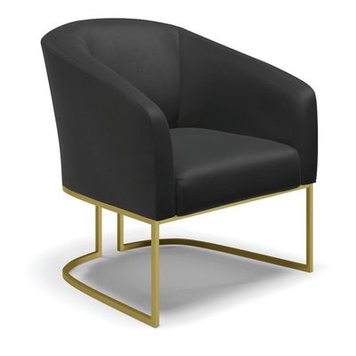 Poltrona Corino Base Industrial Dourada Cor Preto