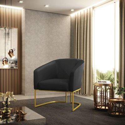 Poltrona Corino Base Industrial Dourada Cor Preto