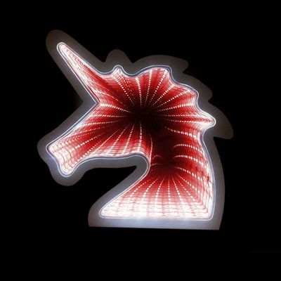 Luminaria 3d Infinito Espelho Led Unicornio Luz Vermelho