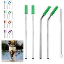 Canudos Aço Inox Milk Shake Silicone 7mm Kit 4 Reutilizaveis
