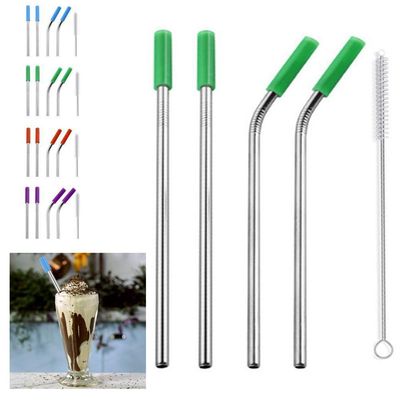 Canudos Aço Inox Milk Shake Silicone 7mm Kit 4 Reutilizaveis