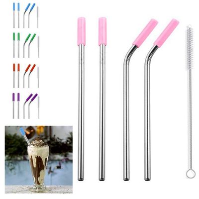 Canudos Aço Inox Milk Shake Silicone 7mm Kit 4 Reutilizaveis