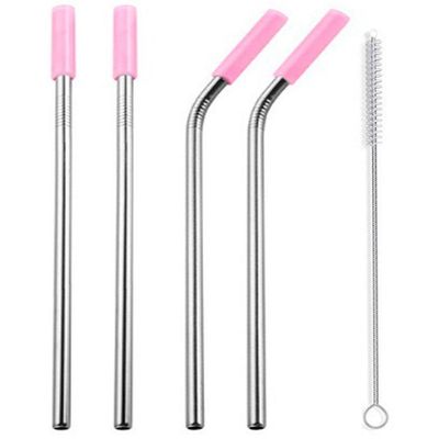 Canudos Aço Inox Milk Shake Silicone 7mm Kit 4 Reutilizaveis