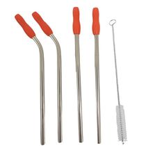 Canudo Aço Inox Kit 4 Peças Reto Curvo Escova De Limpeza