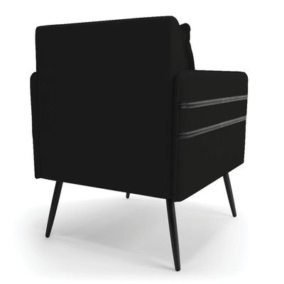 Kit 02 Poltronas Linho Pés Palito De Ferro Preto A79 Preto