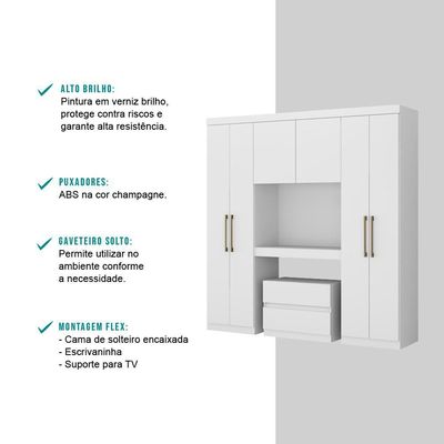 Guarda Roupa Casal 6 Portas 2 Gavetas Branco C/ Painel De Tv