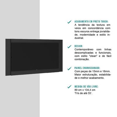 Painel Para Tv Até 55 Polegadas Preto Touch Carraro