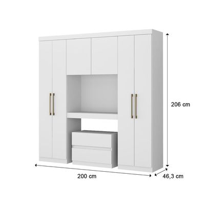 Guarda Roupa Solteiro 6 Portas Branco C/ Escrivaninha